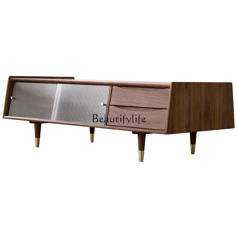 

01Italian light luxury North American black walnut all solid wood coffee table living room modern and simple