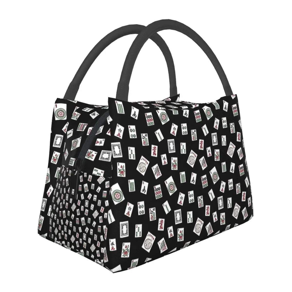 

Black Mahjong Insulated Lunch Bag for Women Bento Storage Food Boxes Portable Container Cooler Thermal Lunch Box Tote