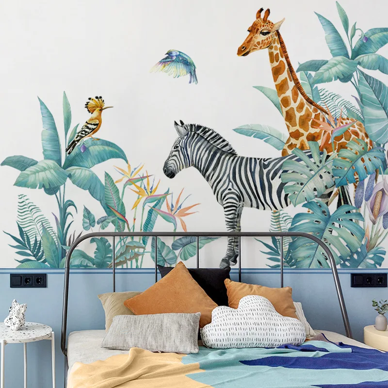 Zebra Giraffe Jungle Animal Wall Sticker Living Room Bedroom Kids Room Wall Sticker Baby Room Nursery Decor Childrens Wallpaper