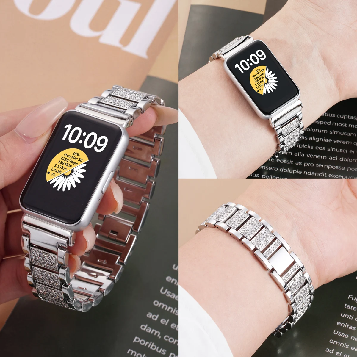 Edelstahl-Diamantarmband für Samsung Galaxy Fit 3 Band Armband Correa Damen Metallarmband für Samsung Fit 3 SM-R390 Armband