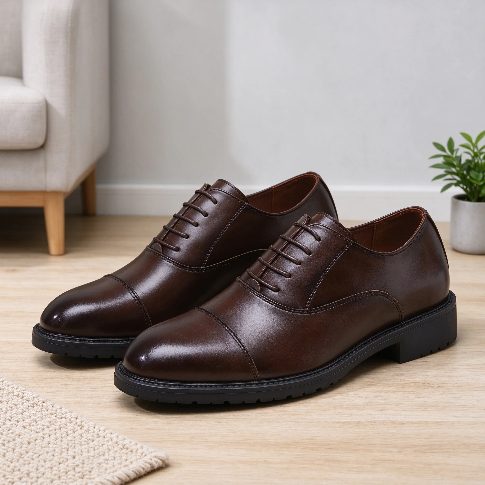 Desai Men's Dress Shoes Faux Leather Cap Toe Oxford Chunky Sole Lace Up Formal Business Office Shoes Comfortable Non Slip Autumn