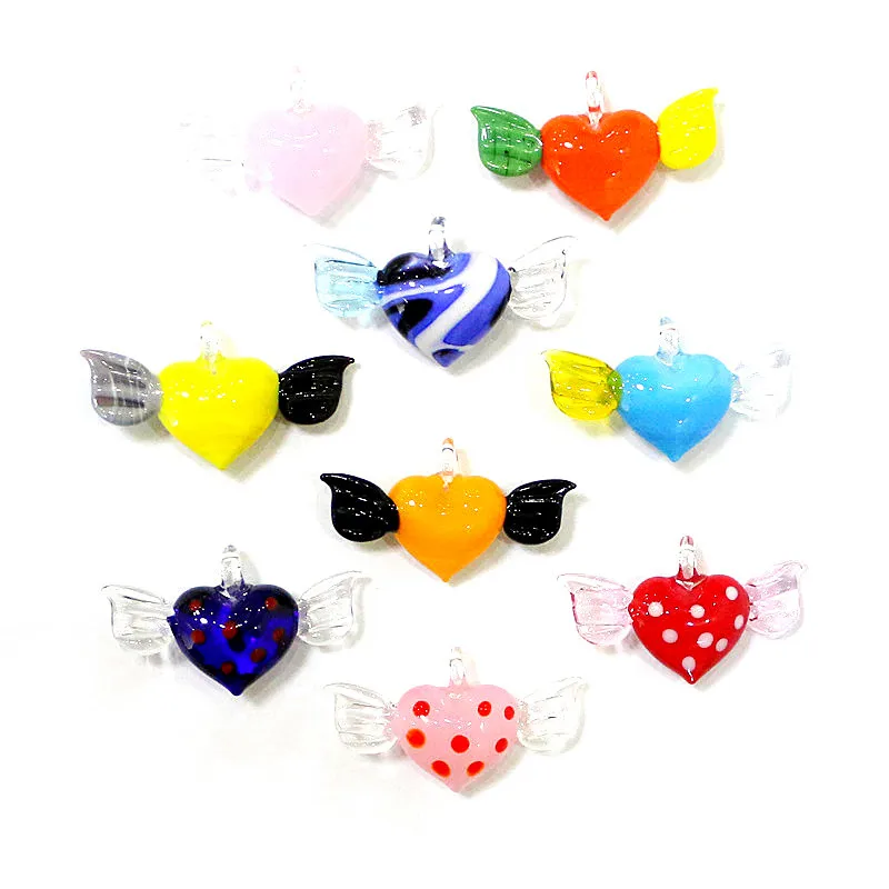 2pcs Creative Lovely Heart-Shaped Charm Glass Pendant Wedding Party Hanging Decor Supplies Rare Women Jewelry Making Accessories