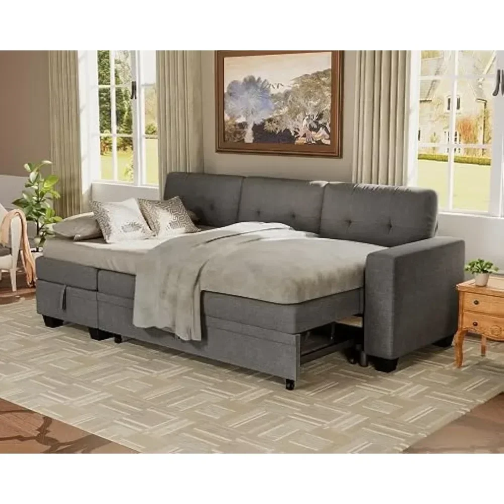 Sofa Bed with Storage Chaise, L Shaped Pull Out Couch for Living Room, Home Furniture, Apartment