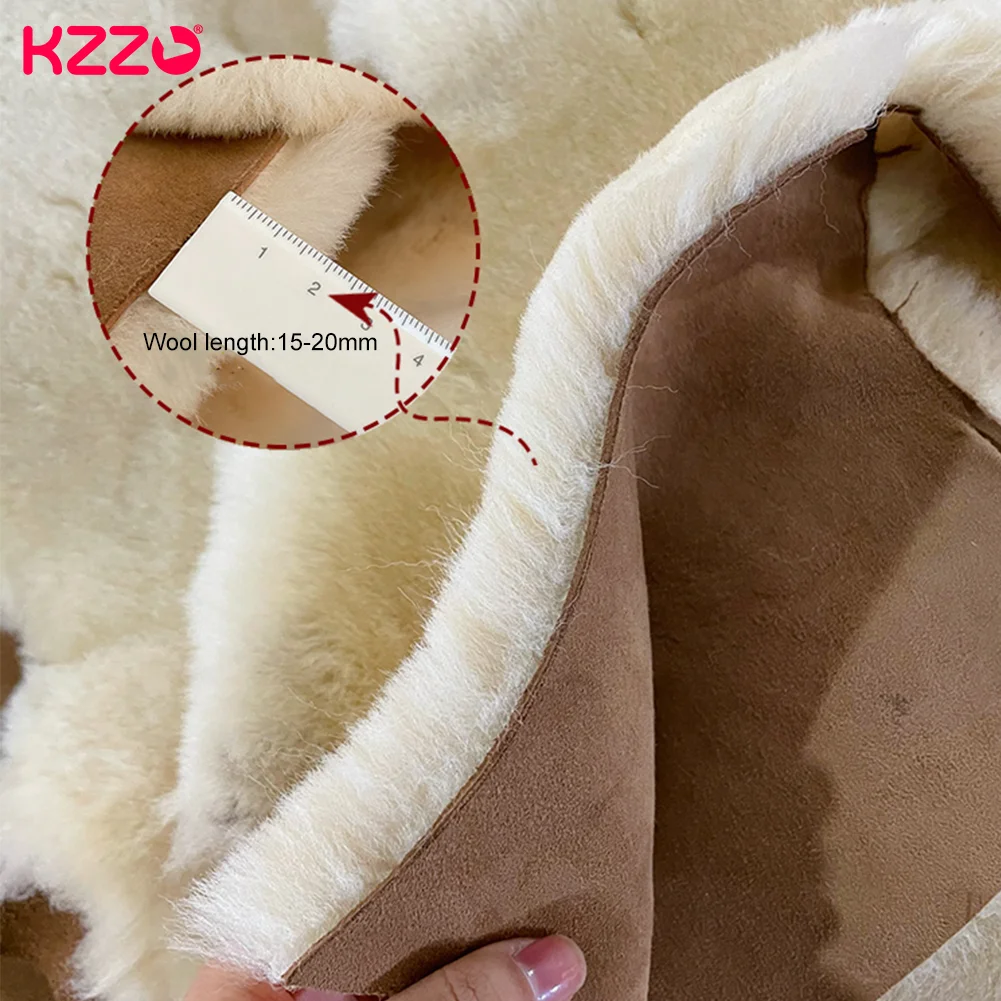 KZZO Women\'s Snow Boots Platform Fur Winter Genuine Sheepskin Leather Australia Ankle Natural Wool Lined Warm Shoes Waterproof