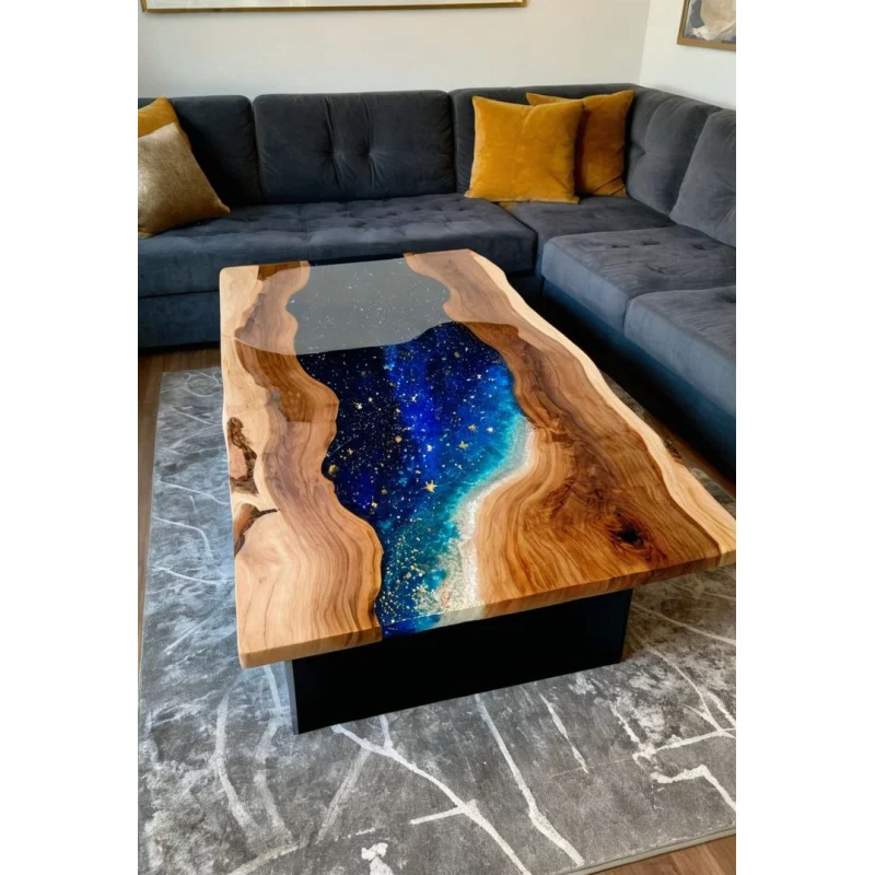 custom.Luxury Modern Custom River Starry Night Design Epoxy Resin Wood Table