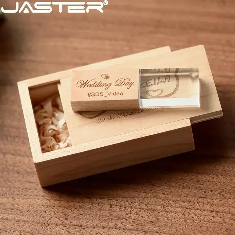 

JASTER Crystal Wooden usb flash drive pen drive U disk memory stick pendrive 4GB 8GB 16GB 32GB 64GB wedding gift thumb drive