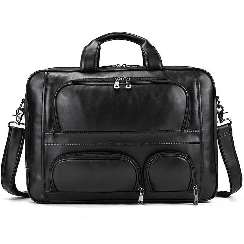 

Premium Leather Briefcase for Men, 3 Compartments Multi-layer Organizer, Large Capacity Business Commuter Office Bag