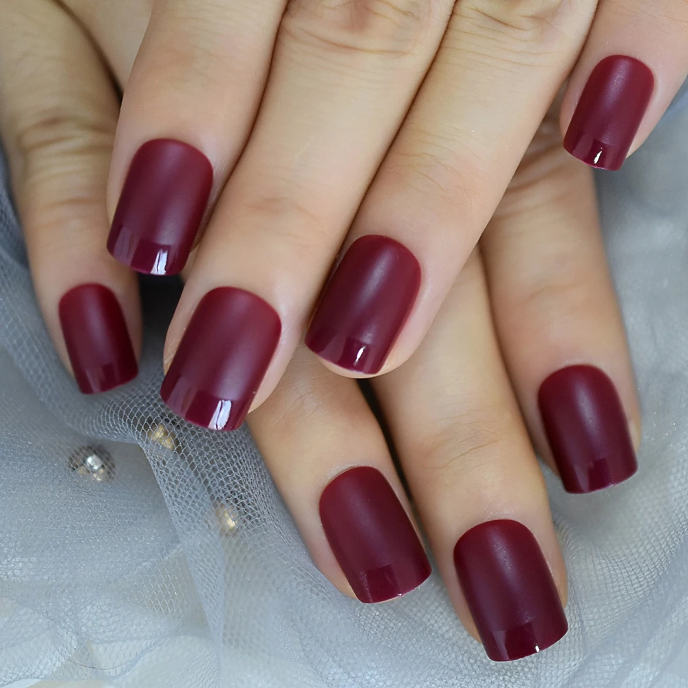 Faux-ongles naturels, bout français brillant, taille moyenne, rouge marron foncé, accessoire pour tous les jours