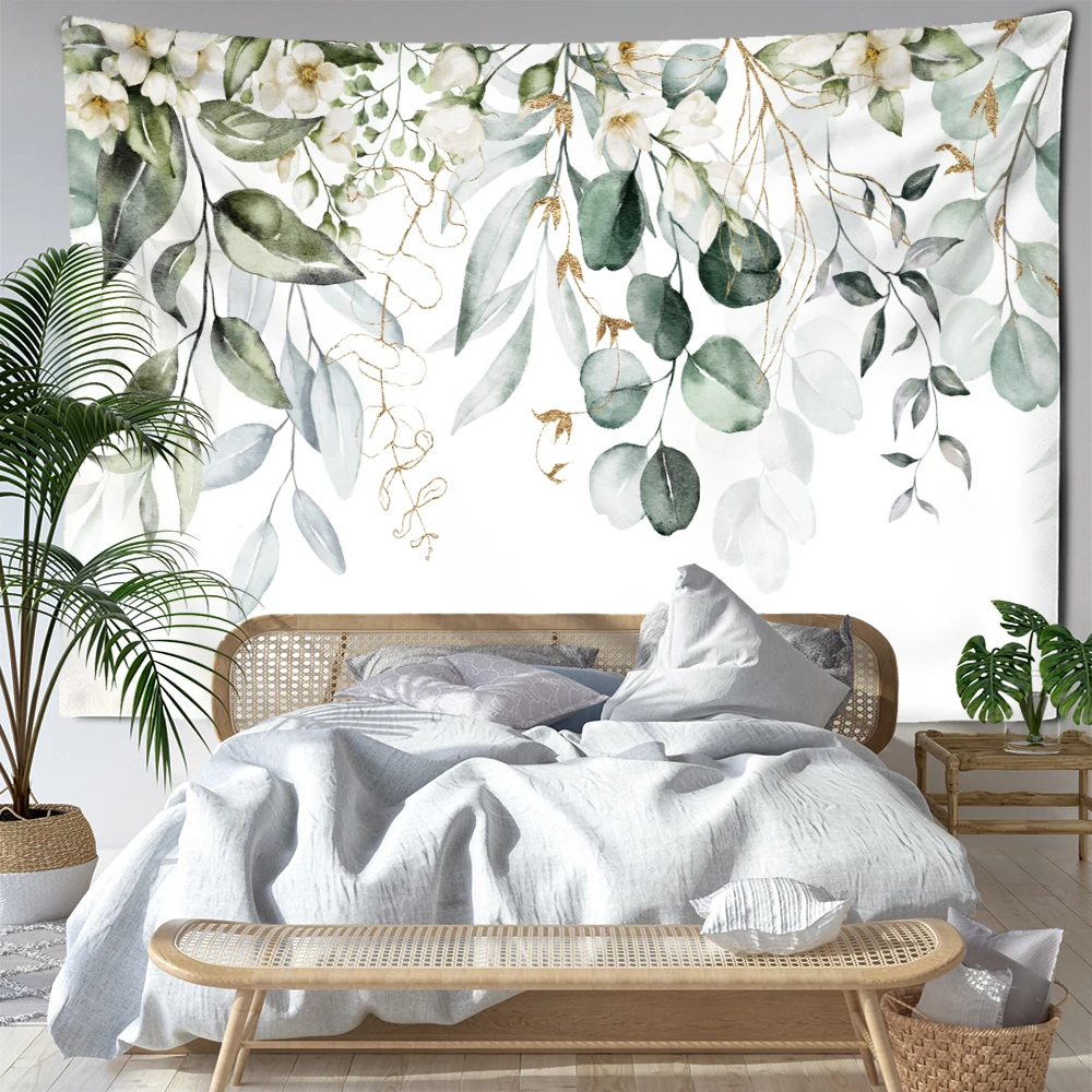 Green Watercolor Tree Branch Tapestry Wall Hanging Minimalist Art Hippie Tapiz Bohemian Bedroom Room Home Decor
