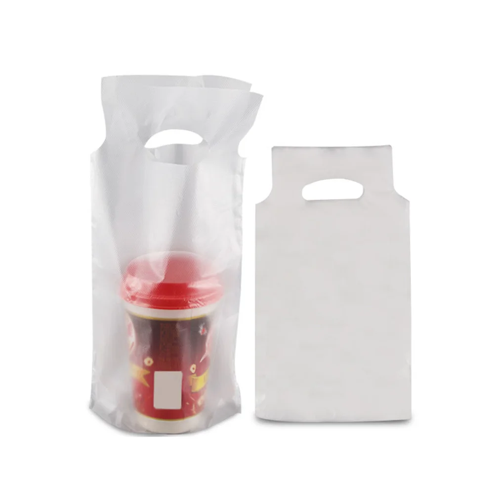 

200pcs Beverage Packing Bag Plastic Takeout Bag Handle Design Coffee Milk Tea Drink Packaging SHOPPING HANDBAG