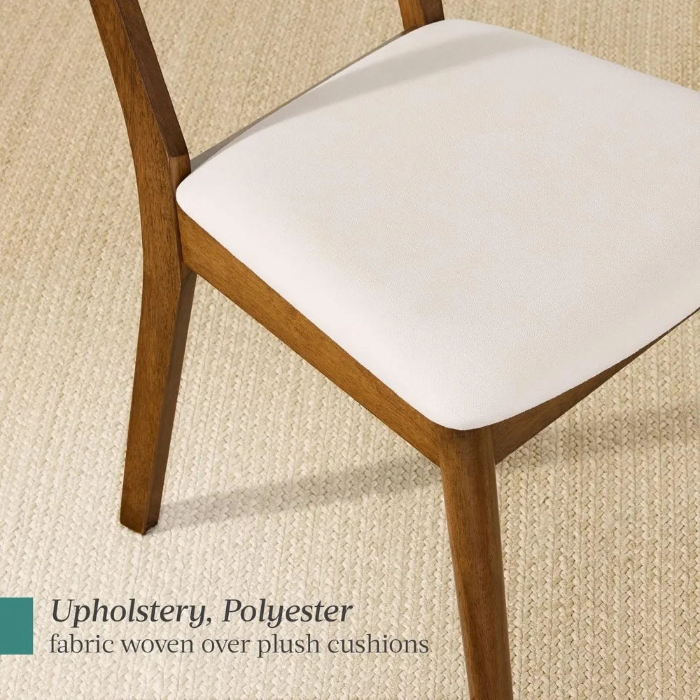

Dining Chairs Set of 2, Mid-Century Modern Upholstered Wood, Armless w/Seat Cushion, Padded Backrest - Walnut/Cream