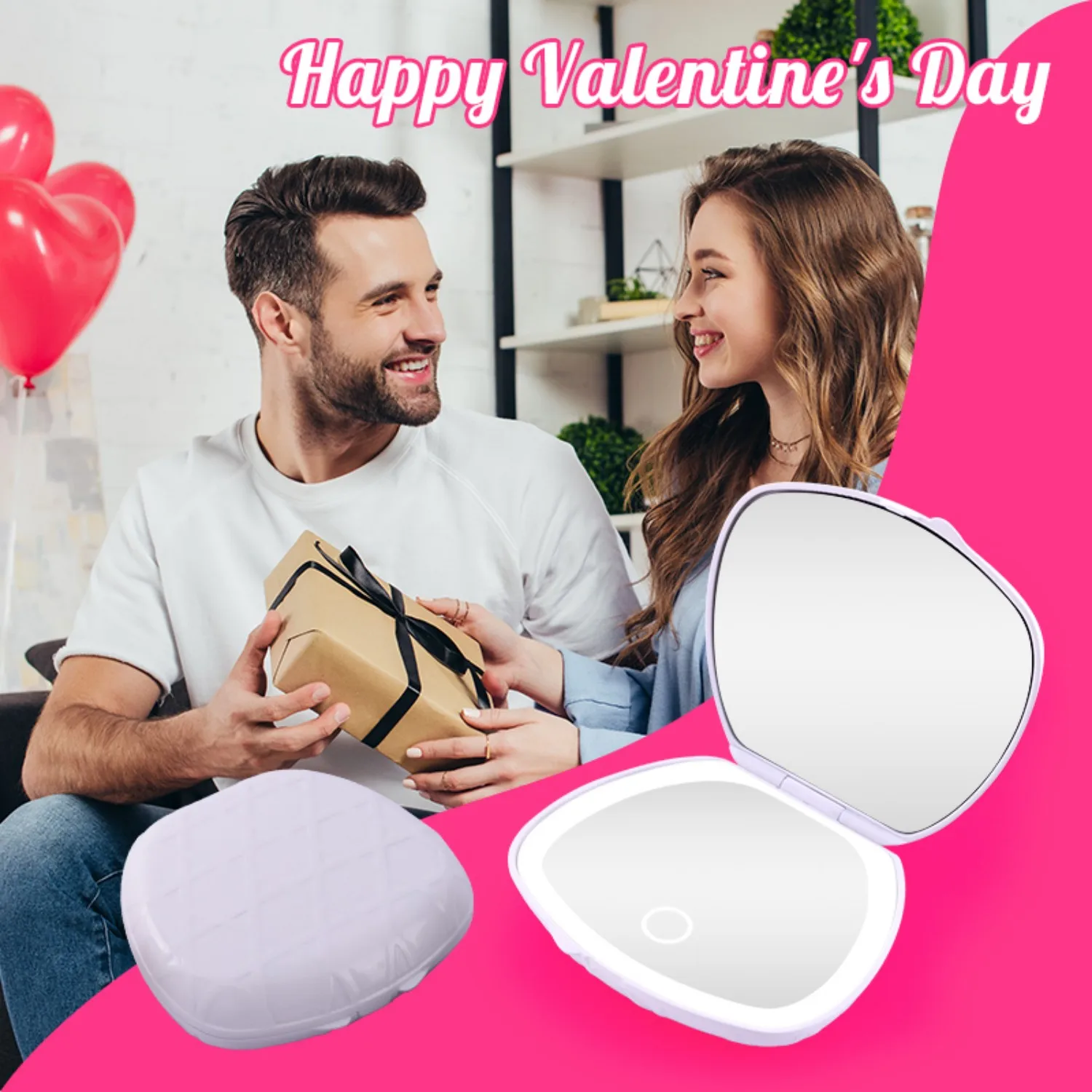 Espelho de maquiagem dobrável dupla face - ampliação 5X, escurecimento por toque, design clamshell e recarregável portátil