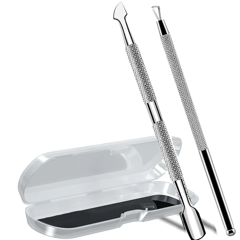 2 pz/set rimozione unghie a doppio scopo manico ergonomico lama di precisione durevole strumenti per unghie in acciaio inossidabile per salone e manicure domestico