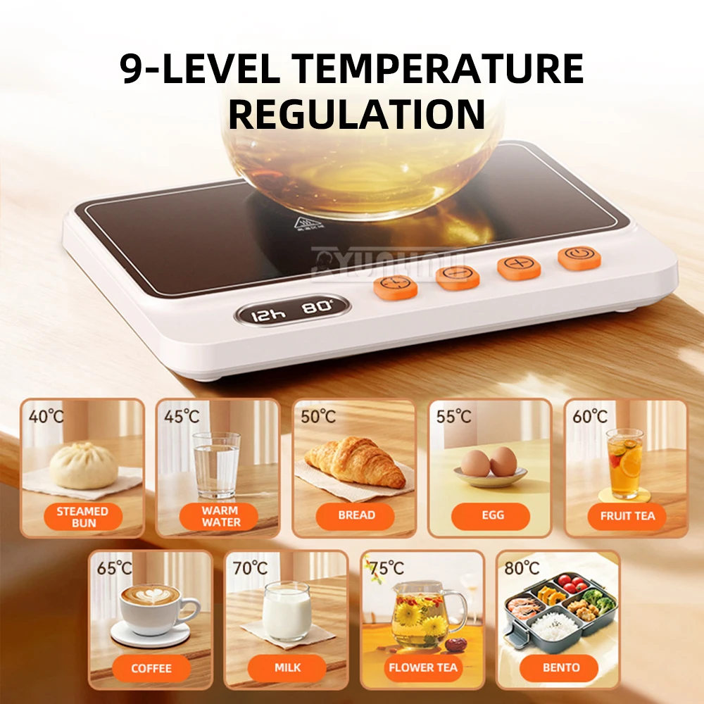 

Plug-in Electric Food Warmer Board Adjustable Temperature Coaster Timer Function Tray Mat Warmth for Drinks