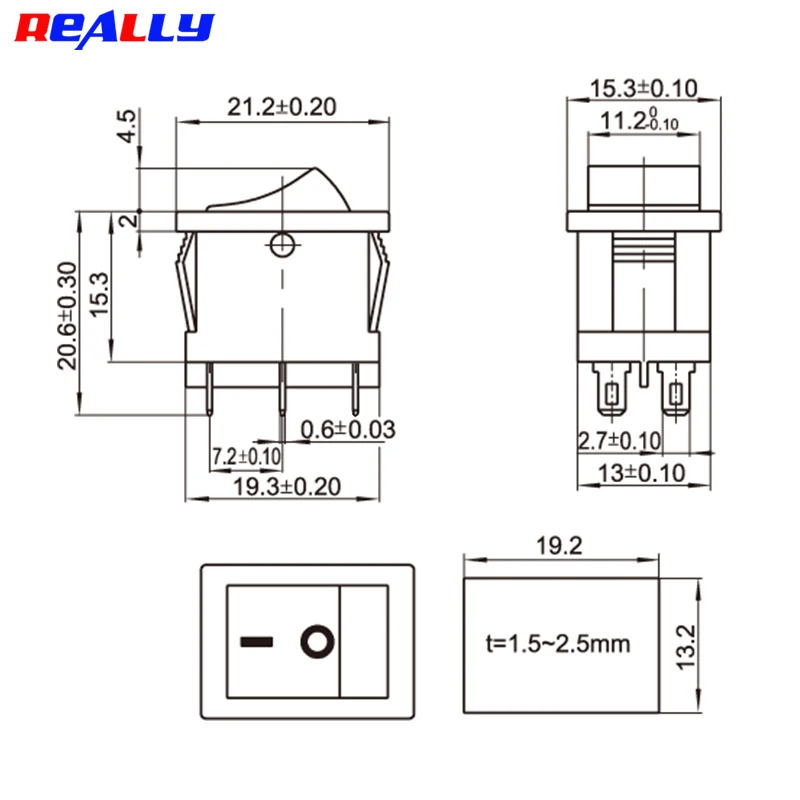 5/10Pcs KCD-202 6Pin 2Position NO-NO KCD-203 6Pin 3Position NO-OFF-NO Red Black Rocker Switch 15x21mm SPST  6A 250V 10A 125V