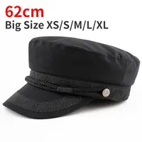 Big Size 62cm Military Hat Fashion Navy Cap Unisex Men's Flat Top Sailor Captain  Hat Cotton Autumn Retro  Black Boat Cap