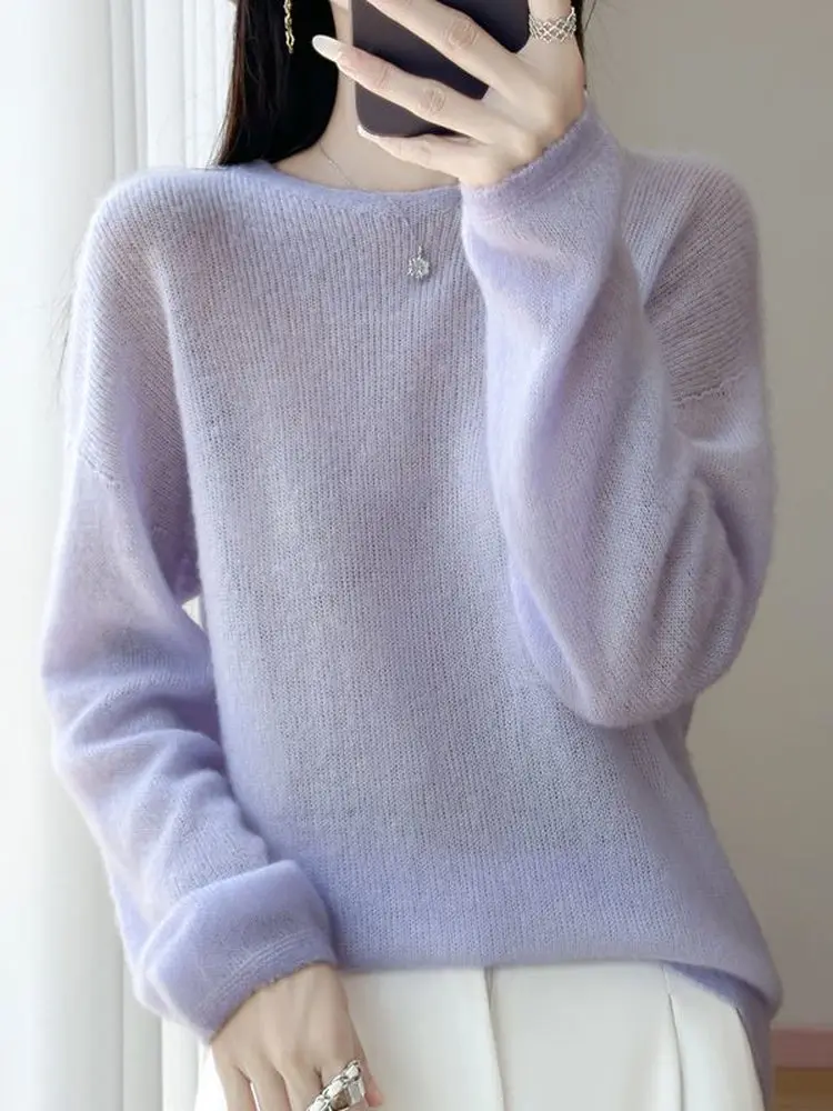 

Женская однотонная вязаная шерстяная базовая кофта с длинным рукавом и круглым вырезом в стиле Commute Style, осенне-зимняя новинка, для повседневной носки