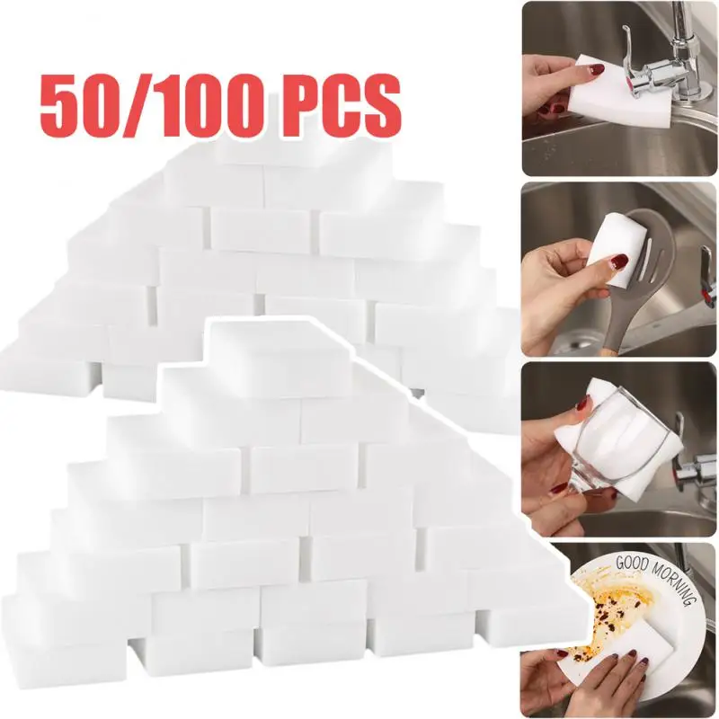 100 Pcs/lot Melamine Sponge Clean Sponge Eraser Melamine Cleaner For Kitchen Office Bathroom Portable Cleaning Sponges 10x6x2cm