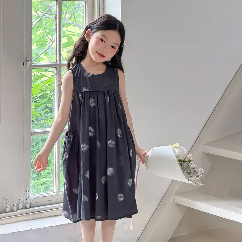 Girls' Artistic Dress, Summer Children's Personalized Hand-painted Printed Side Pocket Cute Vest Skirt