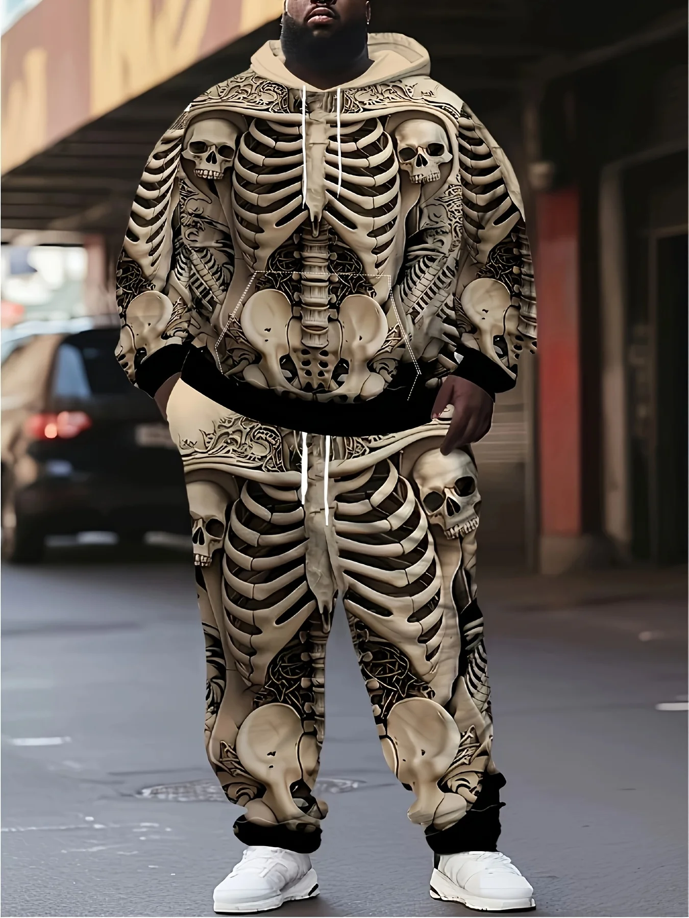 

2025 New Men's 3D Hoodie Set, Skull Print, Fashionable and Trendy Casual Style, Daily Wear, Soft Texture, Comfortable Touch