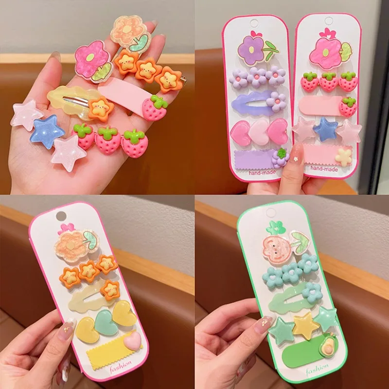 

Acrylic Kids Hair Clips Set 5Pcs Strawberry Flower Star Cute Colorful Non Slip Hair Accessories for Girls Toddler Daily Use