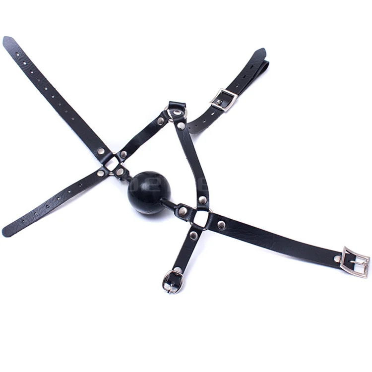 48mm Silicone Ball Open Mouth Gag Leather Head Harness Restraint Ball Gag with Lock BDSM Bondage Sex Toys for Adult Couples