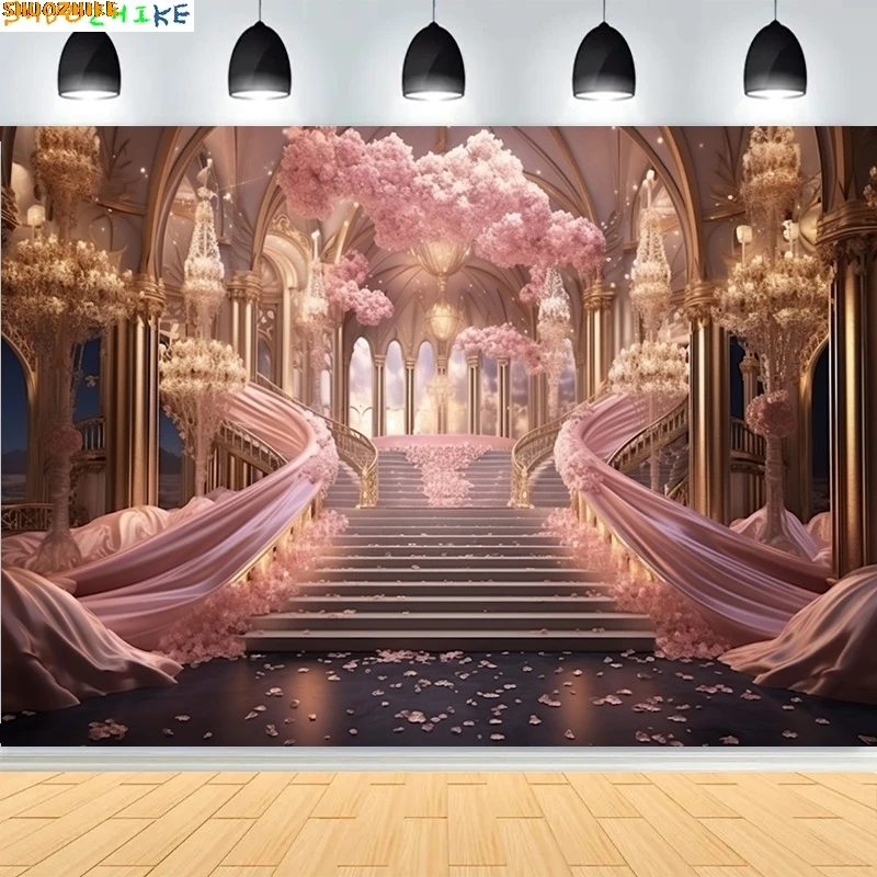 

Valentine's Day Photogrpahy Background Elegant Wedding Luxury Backdrop Dreamy Sheer Curtains Blossoms Photo Studio Props CV10