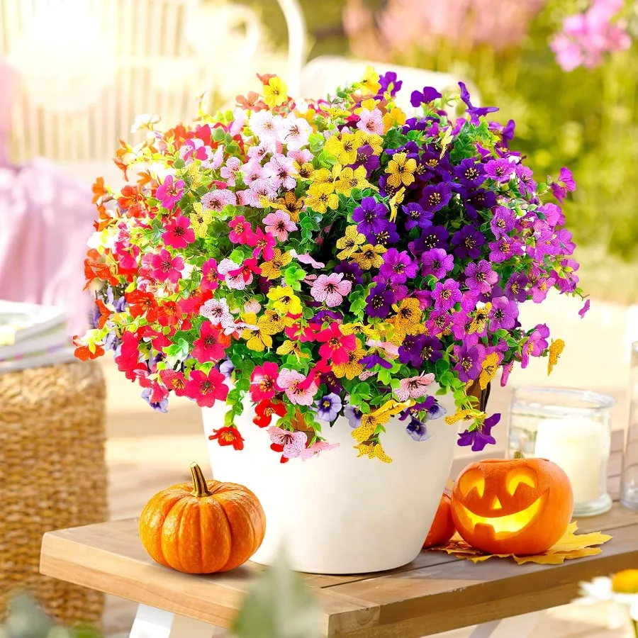 Artificial Flowers for Outdoors: Faux Flowers Daisy with Eucalyptus Leaves for Indoor Garden Home Decoration UV Resistant Fake