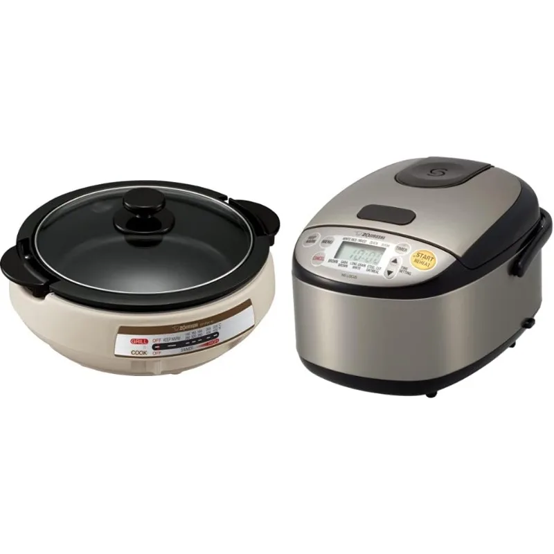 Zojirushi EP-PBC10 Gourmet d'Expert Electric Skillet & NS-LGC05XB Micom Rice Cooker & Warmer, 3-Cups (uncooked), Stainless Black