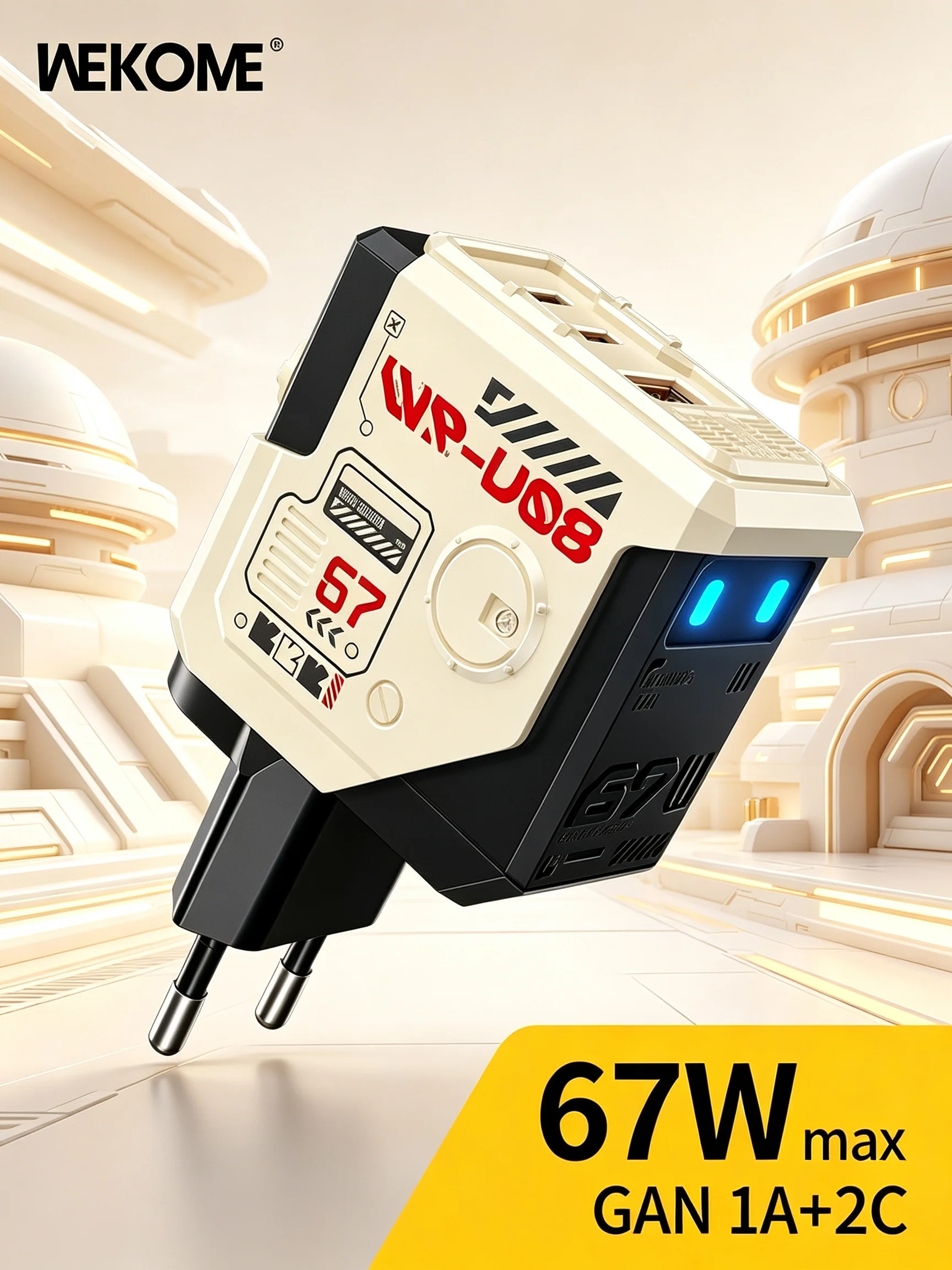 wekome-wp-u08-67w-gan-charger-3-port-fast-usb-c-wall-charger-foldable-plug-pd-qc-compatible-with-laptop-phone-tablet-us-uk-plug