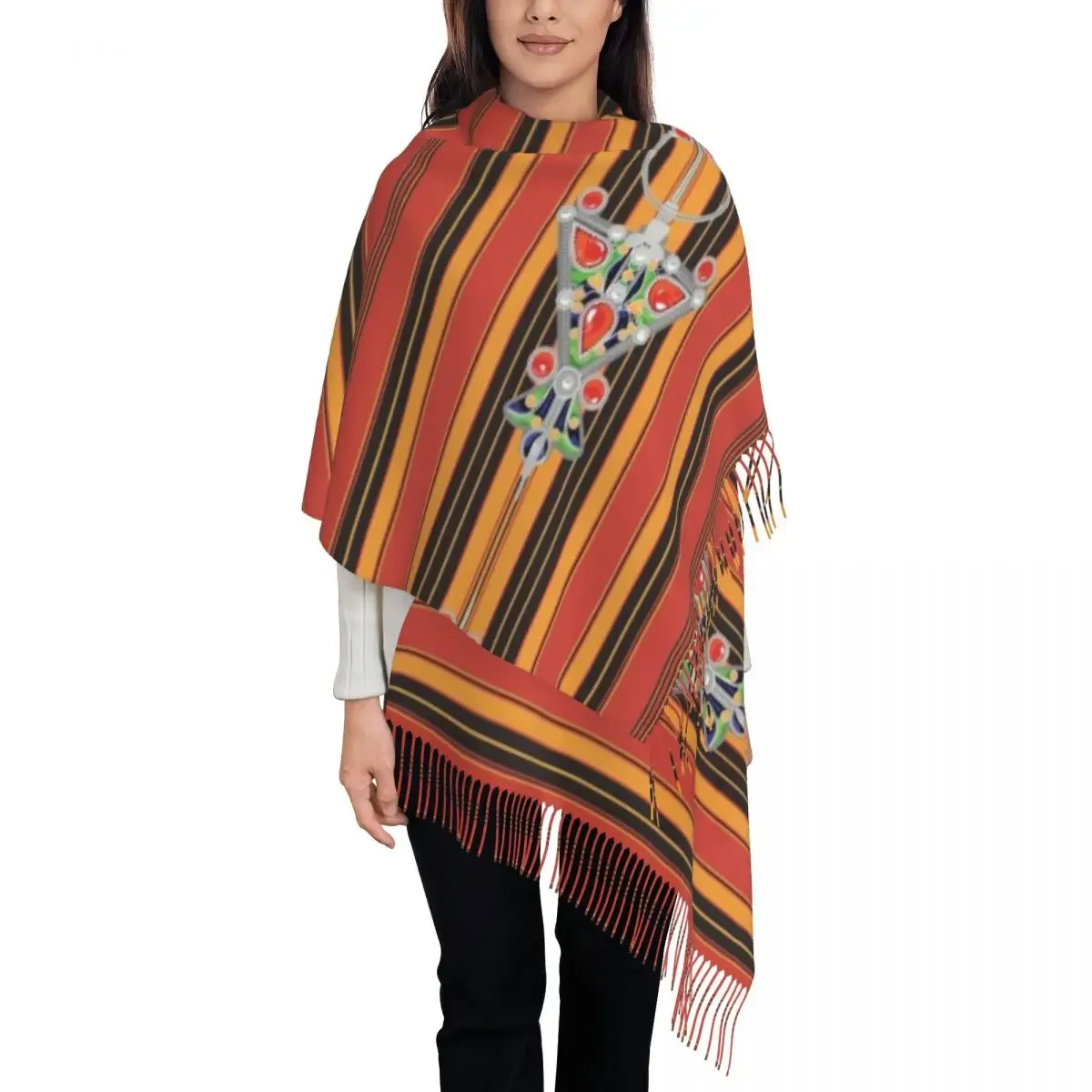 Amazigh Foutha Kabyle Scarf Mediterranean Warm Soft Shawls and Wraps with Tassel Men Women y2k Cool Scarves Wraps Winter Foulard