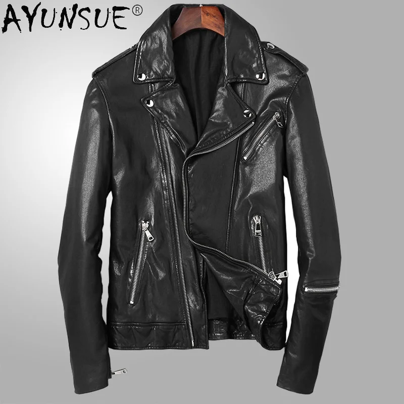 

AYUNSUE Genuine Sheepskin Leather Jackets Men's Clothes Vintage Jacket Spring Autumn Casual Jaqueta Masculina SQQ317