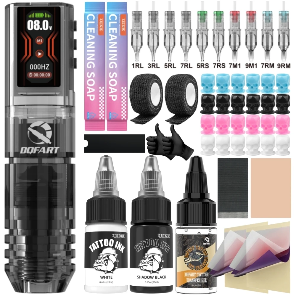DQFART Hot Black P2 Electric Wireless Tattoo Machine Kit Colorful Led Digltal Display Tattoo Ink Practice Skin Tattoo Artists