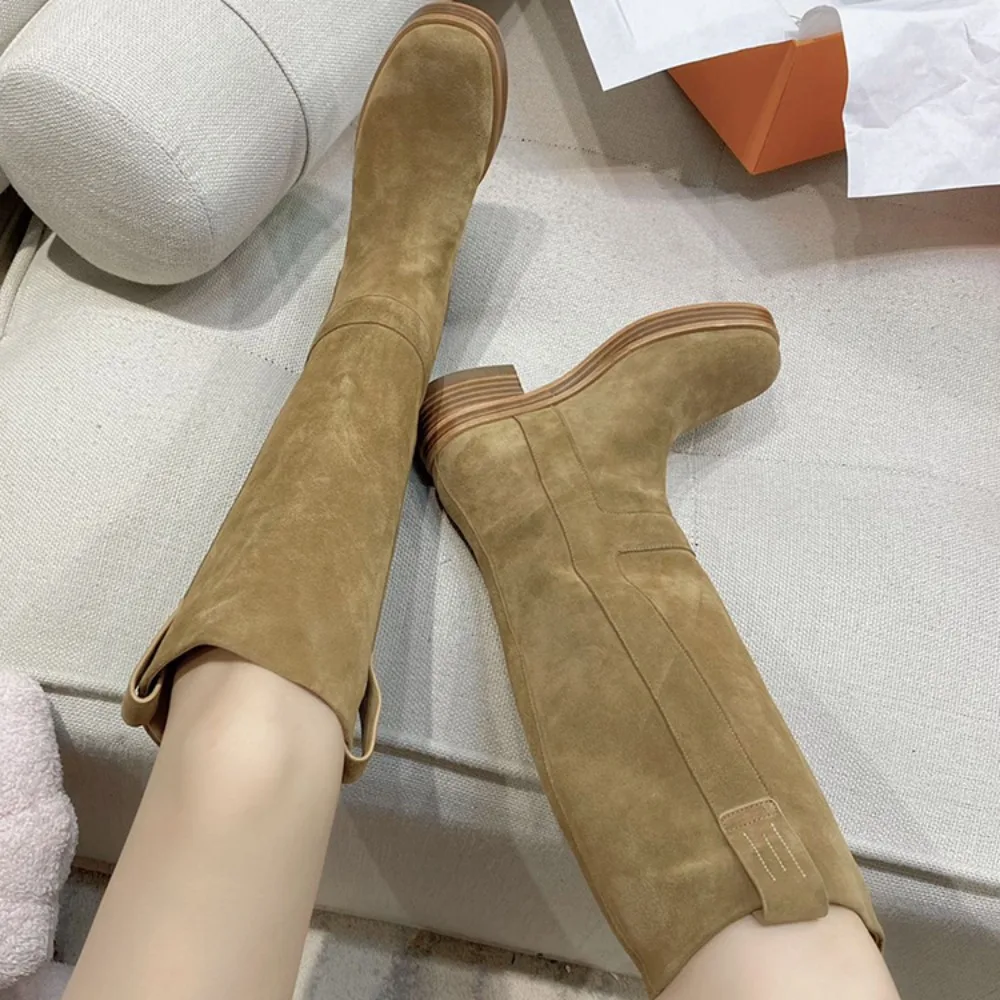 

NIGO Women's Summer Square Head Thigh-high Boots Fashion Trend Temperament Elegant Medium Heel Thick Heel Boots #NGSH1193