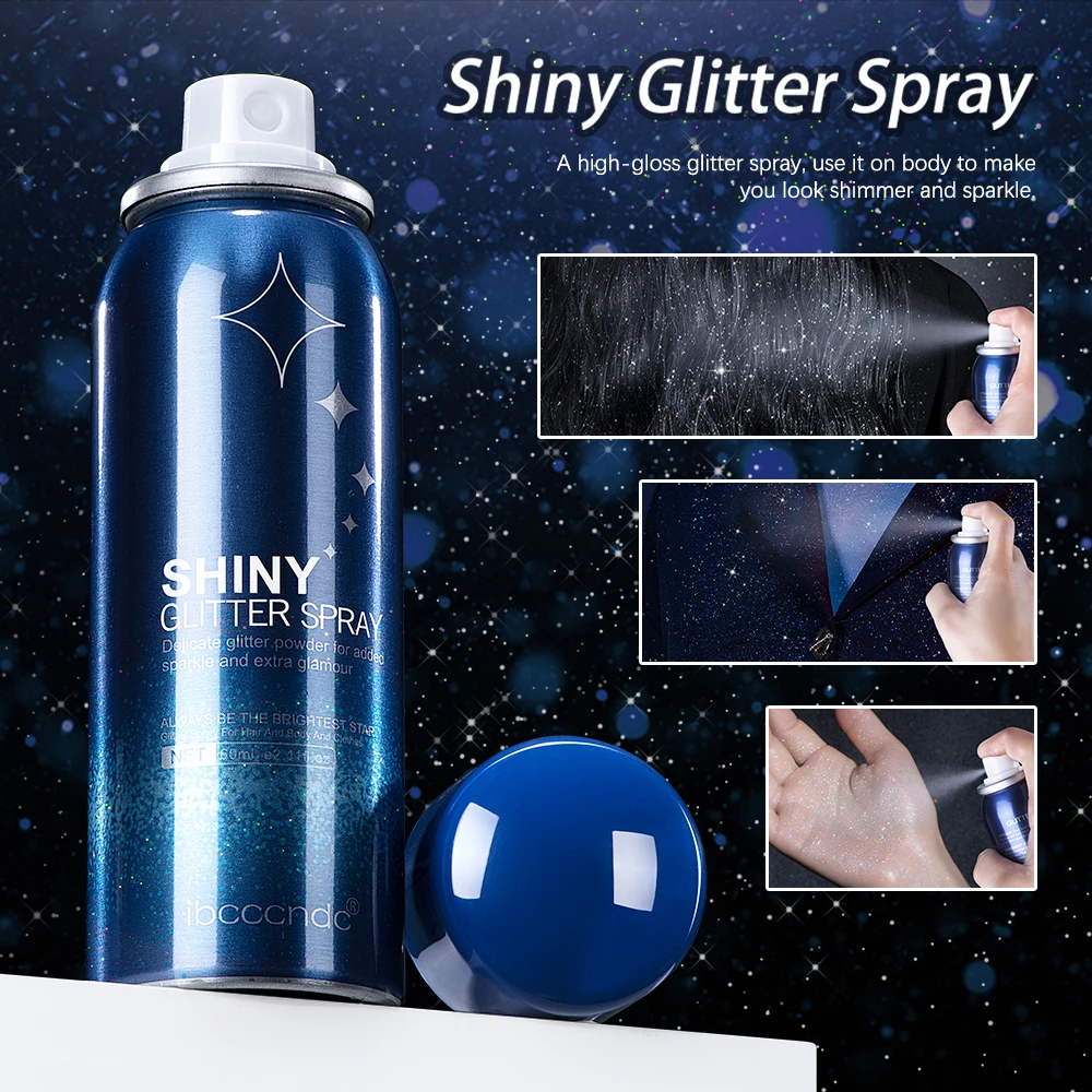 Shiny Silver Glitter Spray Waterproof Shiny High Gloss Glitter Powder Spray Powder Makeup for Face Body Highlight Makeup 60ml