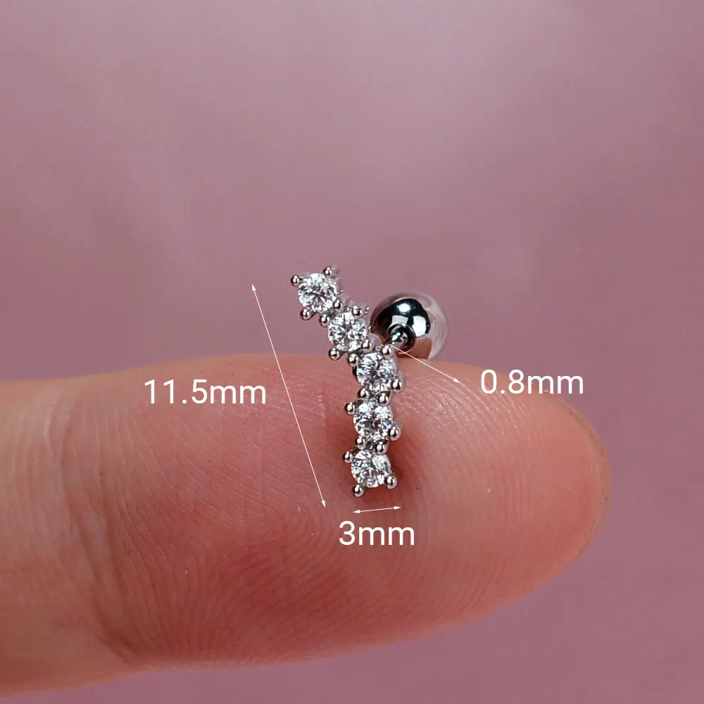 1Pc 20G Stainless Steel Star leaf Stud Earrings for Women Zircon Helix Cartilage Tragus Lobe Ear Piercing