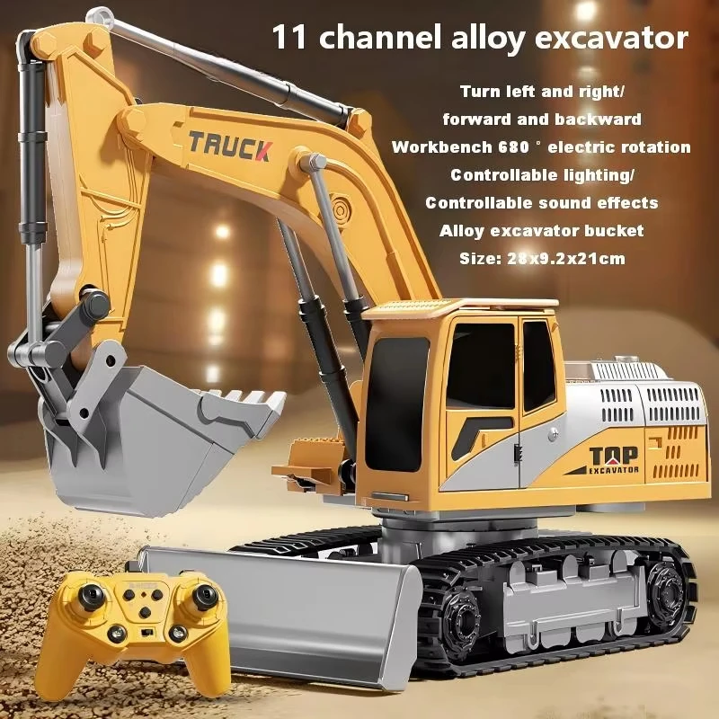 Alloy remote-controlled excavator toy car with lights, audio system, electric engineering vehicle, children's birthday gift view 2
