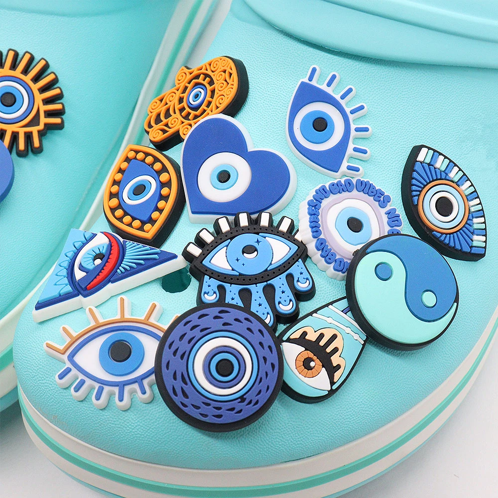 6–35 Stück blaue böse Augen Hand PVC Erwachsene Schuhe Knopf Charms Mode Slipper Schnalle Dekorationen DIY cooles Weihnachtsgeschenk – Detail 1