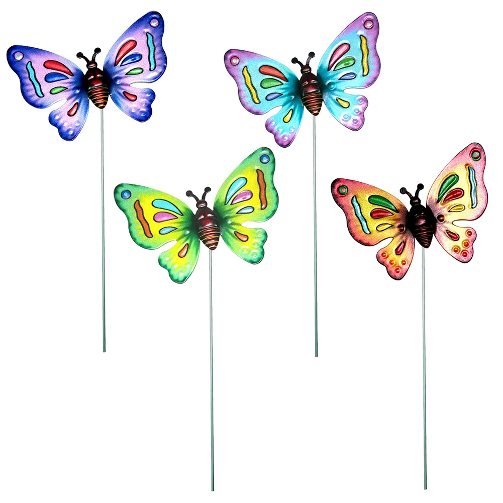 4PCS Brand New Office Patio Butterflies Stakes Butterflies Stakes Handicraft Hangings Home Décor Metal Stake Decor