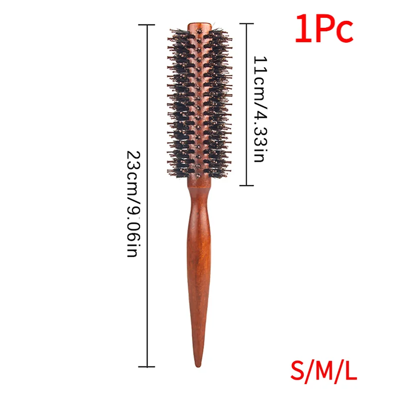 1Pc Anti Static Wood Boar Bristle Hair Round Brush Hairdresser Styling Tools Teasing Brush For Hair Curly Comb Hair Brush.