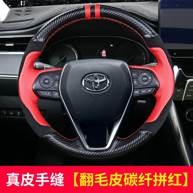 DIY Hand Stitching Steering Wheel Handle Cover For Toyota HARRIER 2022 Black Leather Accessories