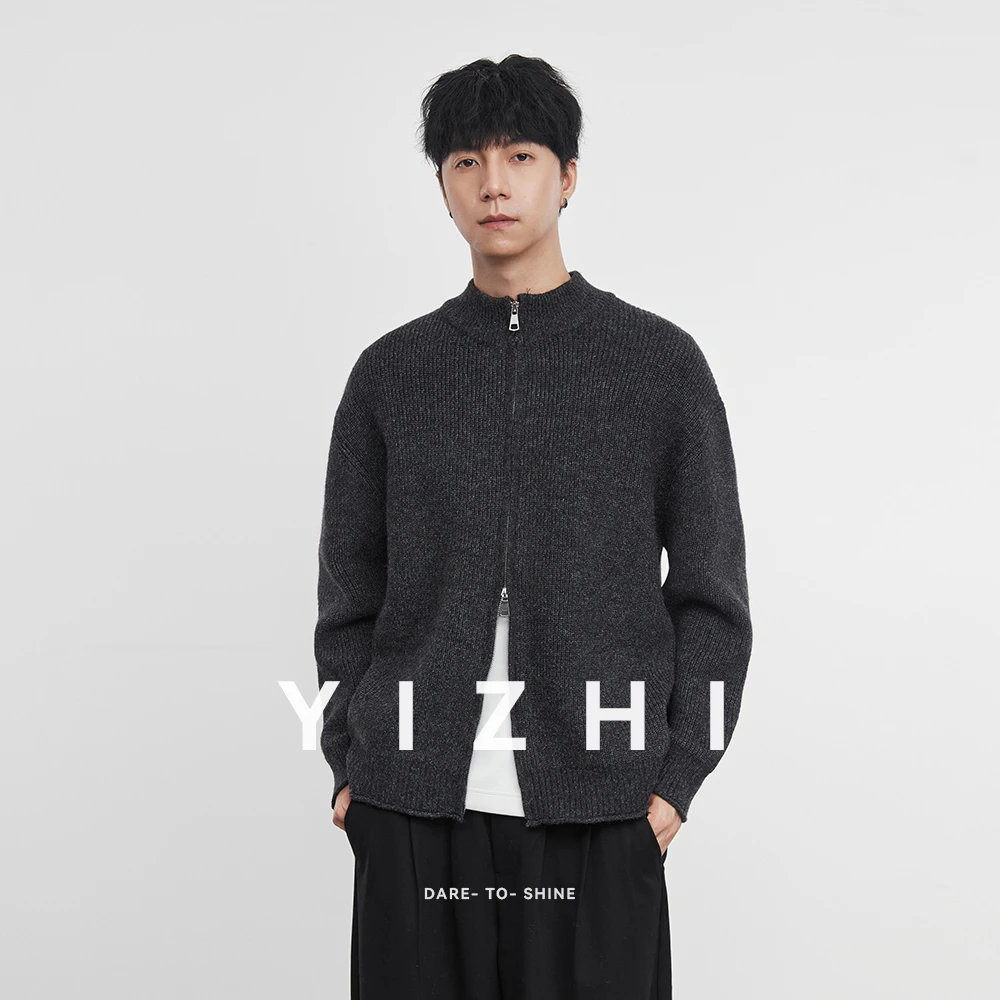

Fashion American Retro Zipper Cardigan Sweater 2025 Autumn New Small Stand Collar All-match Knitted Sweater Men's Coat Jacket