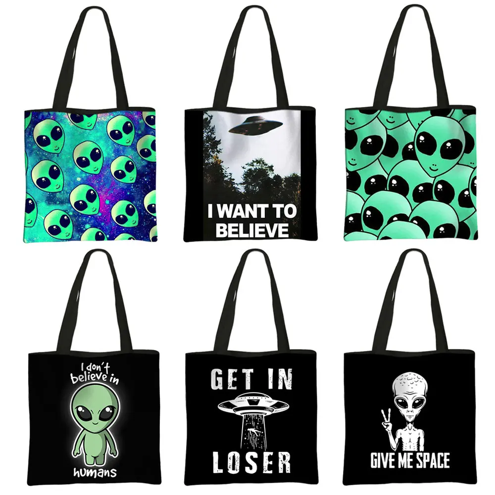 Divertente Alien UFO Print Tote Bag borsa moda donna borse a tracolla Hip Hop di grande capacità borsa per la spesa riutilizzabile da donna regalo