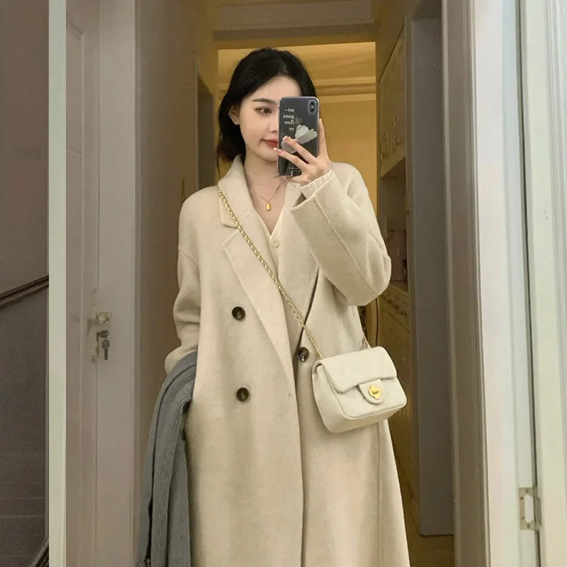 High button ultra-fine cocoon double-sided cashmere coat, woolen coat for women's winter versatile baby camel wool coat,