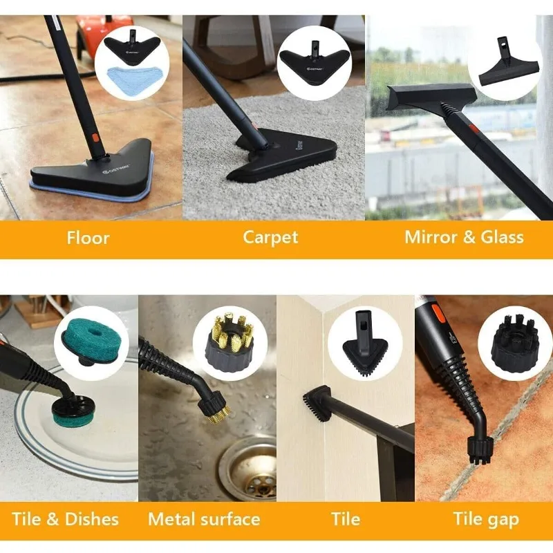 COSTWAY Multipurpose Steam Cleaner with 19 Accessories, Heavy Duty Household Steamer Chemical-Free Cleaning