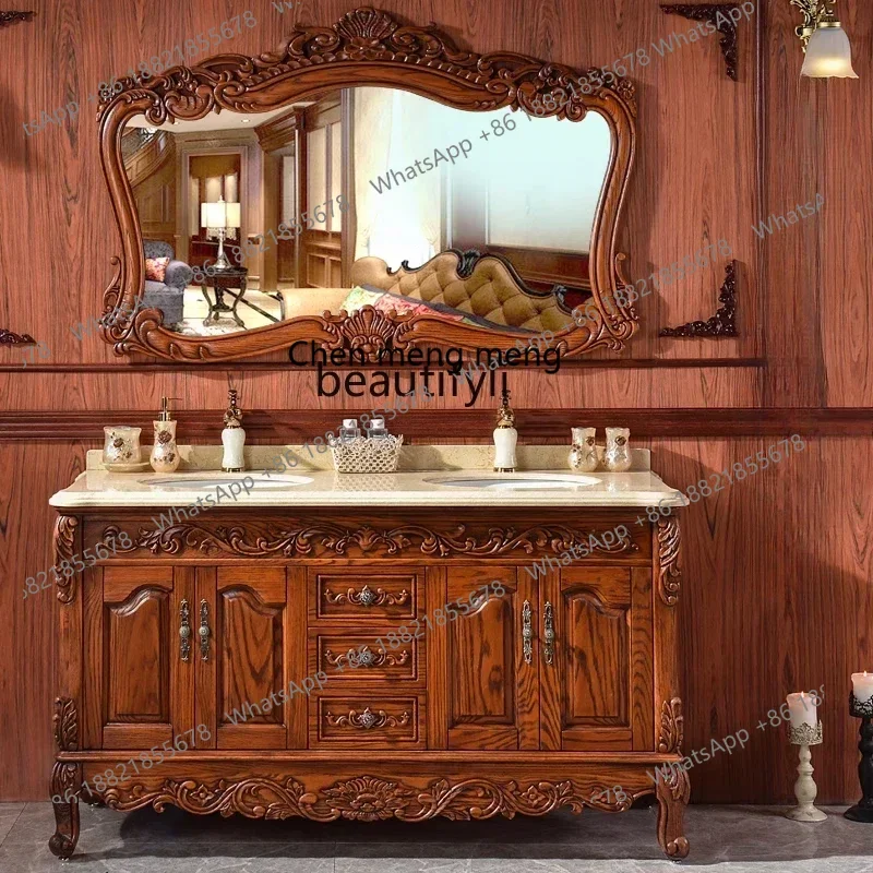 

X AEuropean bathroom cabinet combination floor-to-ceiling hand wash basin American bathroom washstand red oakHY