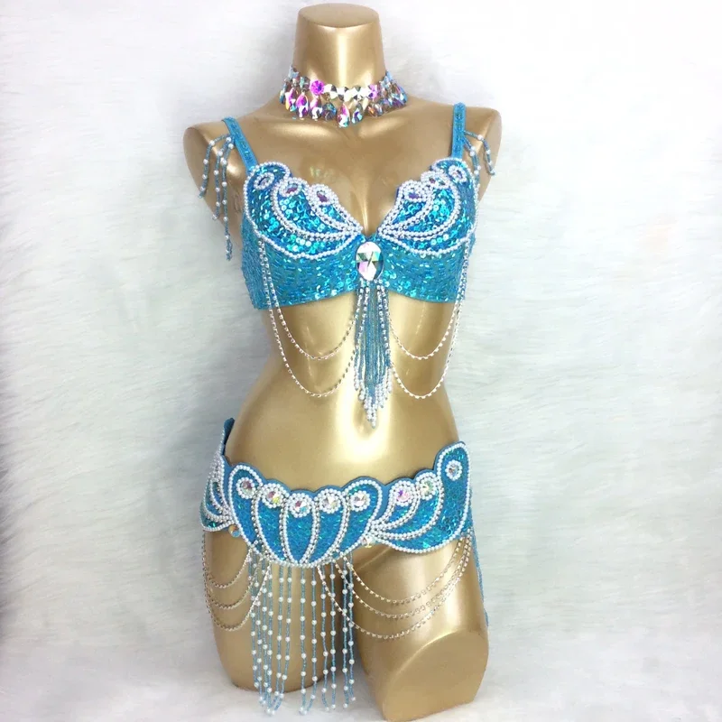 New Belly Dance Costume Set Sexy Performance Wear BRA+Belt+NECKLACE 3 Piece Set Made To Measure  Any Size,34/36/38/40/42 B/C/D