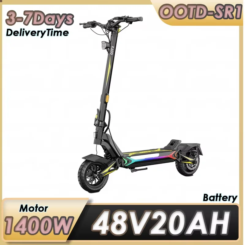 Monopattino elettrico OOTD SR1, motore potente da 1400 W, batteria a lunga durata da 48 V e 20 Ah, monopattino elettrico pieghevole, pneumatici da 10 pollici, freni a disco doppi, monopattino