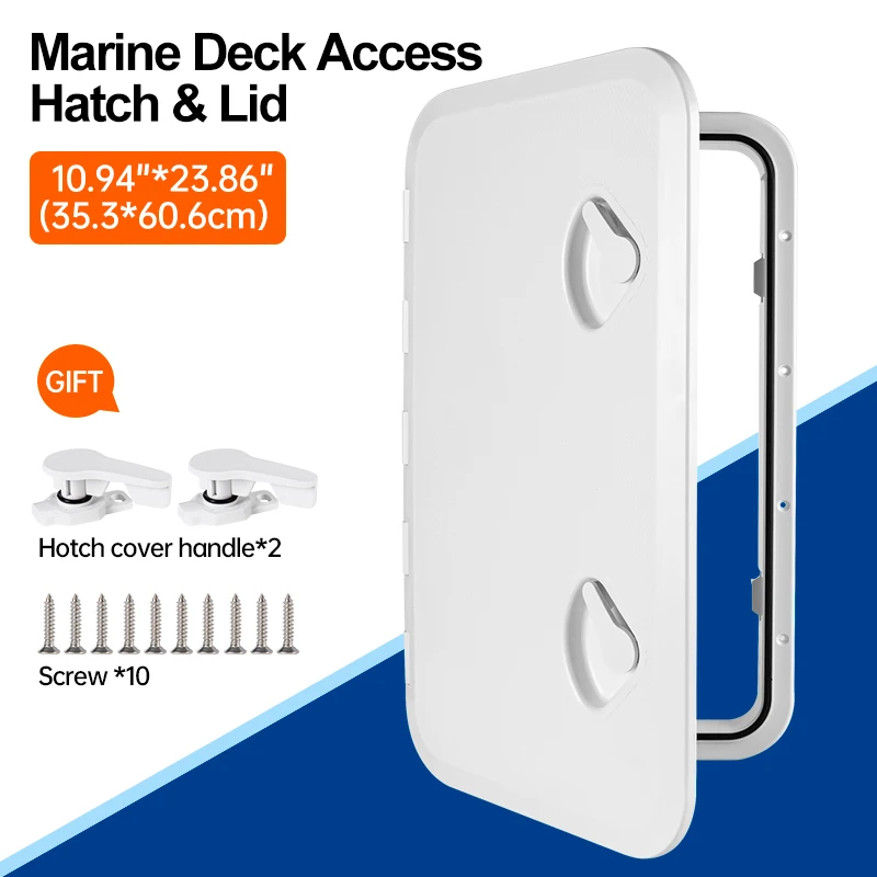 Marine Deck Access Hatch - Rectangular White & Black Deck Cover, Inspection Hatch