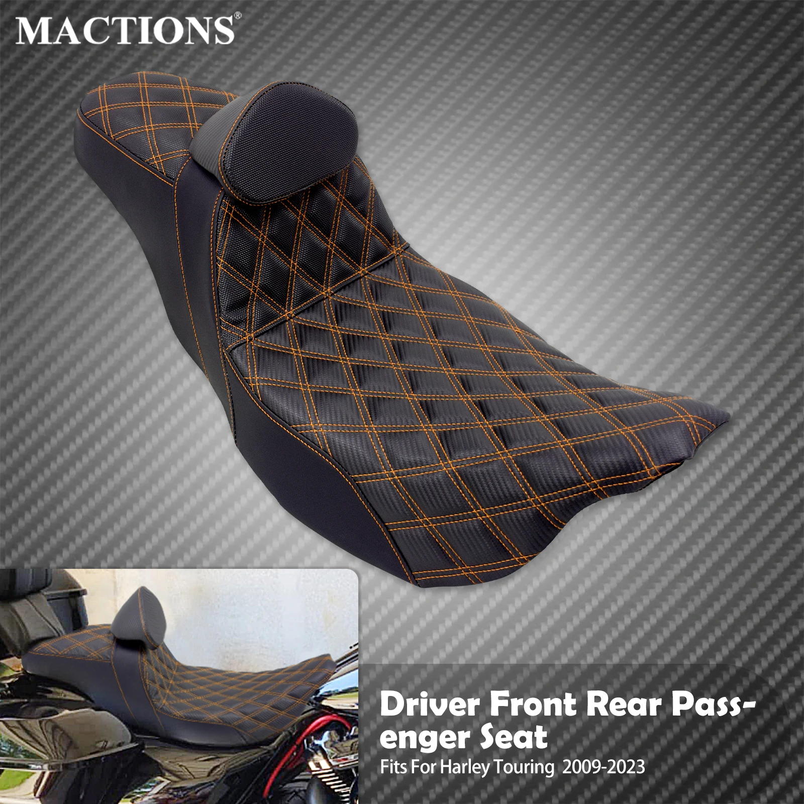 2-Up Front Rear Seat Motorcycle Driver Passenger Backrest Cushions Seat For Harley Touring Road Electra Street Glide FLHR 09-23